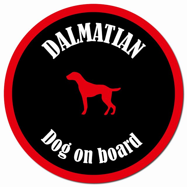 カラフル Dog on board ダルメシアン ブラック&レッド マグネット 車用 直径13cm 丸型 カーマグネット