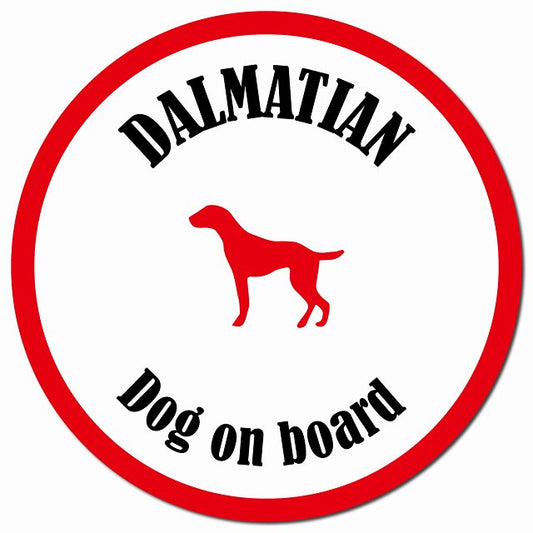 カラフル Dog on board ダルメシアン ホワイト&レッド マグネット 車用 直径13cm 丸型 カーマグネット