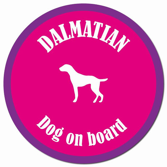 カラフル Dog on board ダルメシアン ピンク&パープル マグネット 車用 直径13cm 丸型 カーマグネット