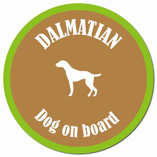 カラフル Dog on board ダルメシアン ブラウン&グリーン マグネット 車用 直径13cm 丸型 カーマグネット