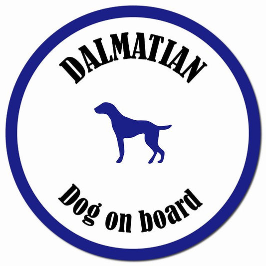 カラフル Dog on board ダルメシアン ホワイト&ネイビー マグネット 車用 直径13cm 丸型 カーマグネット