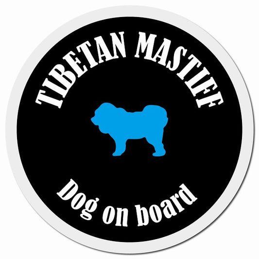 カラフル Dog on board チベタンマスティフ ブラック&ホワイト マグネット 車用 直径13cm 丸型 カーマグネット