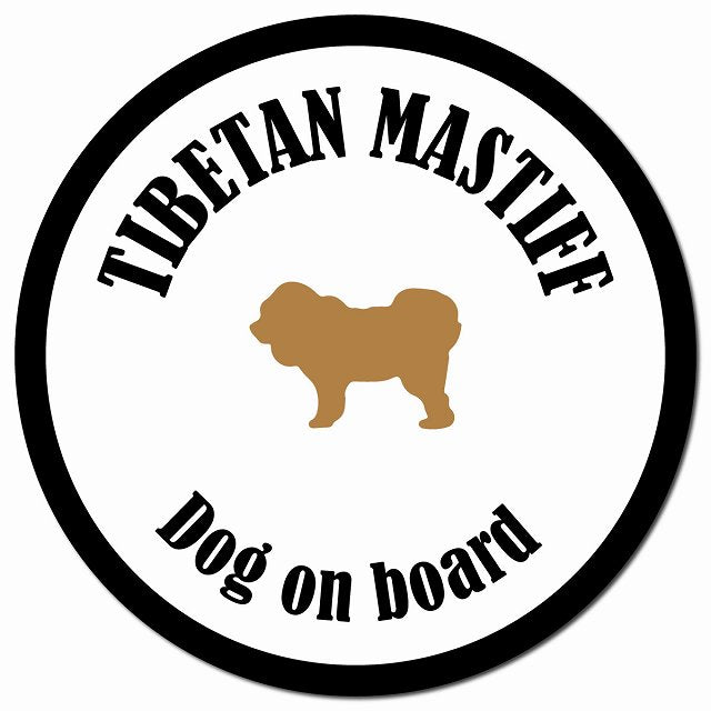 カラフル Dog on board チベタンマスティフ ホワイト&ブラック マグネット 車用 直径13cm 丸型 カーマグネット