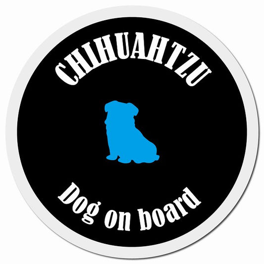 カラフル Dog on board チワズー ブラック&ホワイト マグネット 車用 直径13cm 丸型 カーマグネット