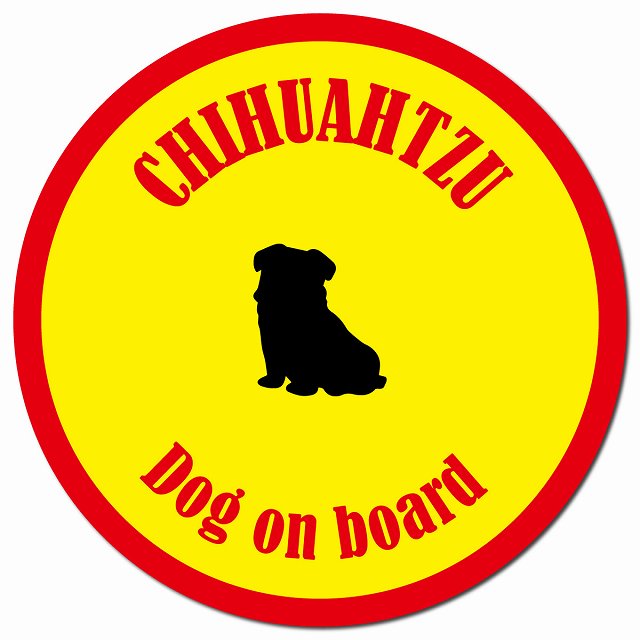 カラフル Dog on board チワズー イエロー&レッド マグネット 車用 直径13cm 丸型 カーマグネット