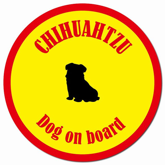 カラフル Dog on board チワズー イエロー&レッド マグネット 車用 直径13cm 丸型 カーマグネット