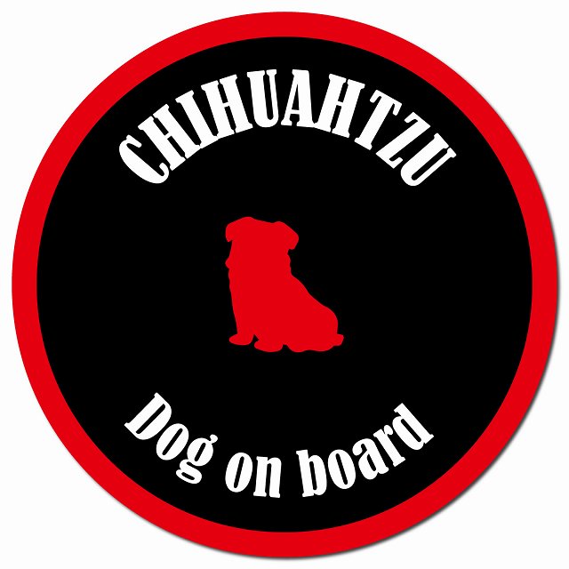 カラフル Dog on board チワズー ブラック&レッド マグネット 車用 直径13cm 丸型 カーマグネット