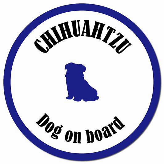 カラフル Dog on board チワズー ホワイト&ネイビー マグネット 車用 直径13cm 丸型 カーマグネット