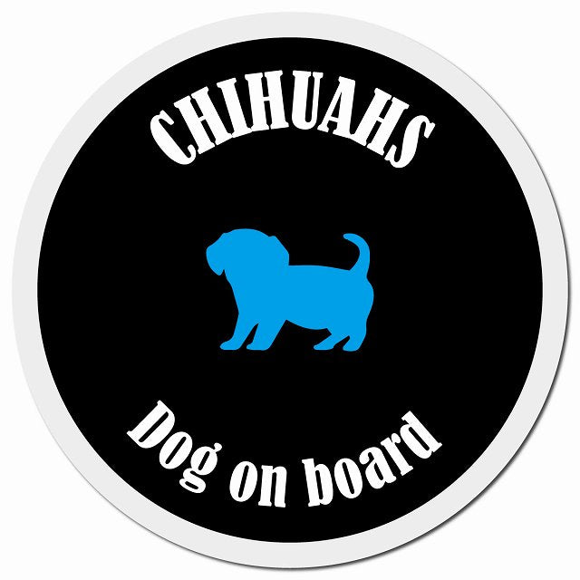 カラフル Dog on board チワックス ブラック&ホワイト マグネット 車用 直径13cm 丸型 カーマグネット