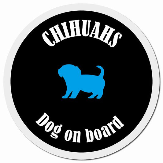 カラフル Dog on board チワックス ブラック&ホワイト マグネット 車用 直径13cm 丸型 カーマグネット