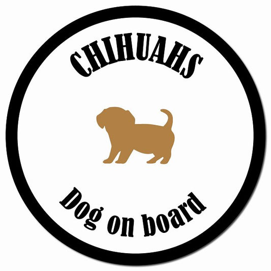 カラフル Dog on board チワックス ホワイト&ブラック マグネット 車用 直径13cm 丸型 カーマグネット