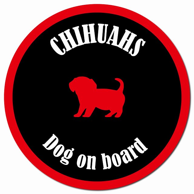カラフル Dog on board チワックス ブラック&レッド マグネット 車用 直径13cm 丸型 カーマグネット