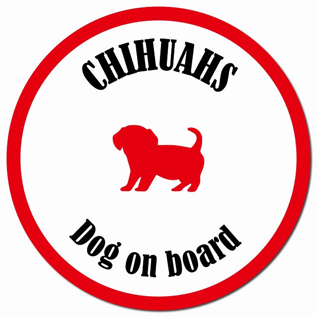 カラフル Dog on board チワックス ホワイト&レッド マグネット 車用 直径13cm 丸型 カーマグネット