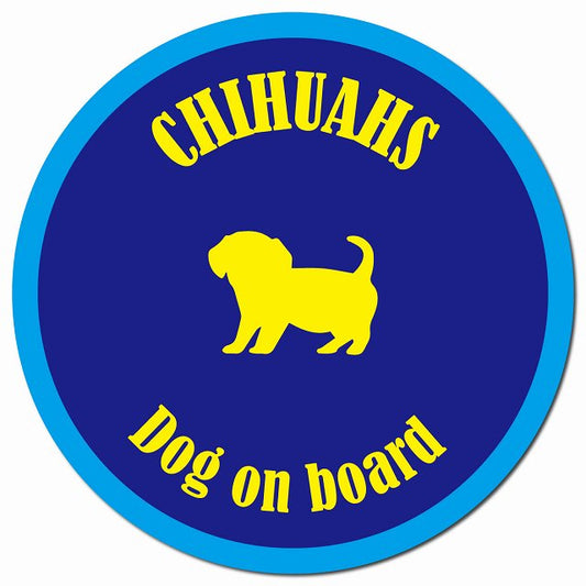カラフル Dog on board チワックス ネイビー&ブルー マグネット 車用 直径13cm 丸型 カーマグネット
