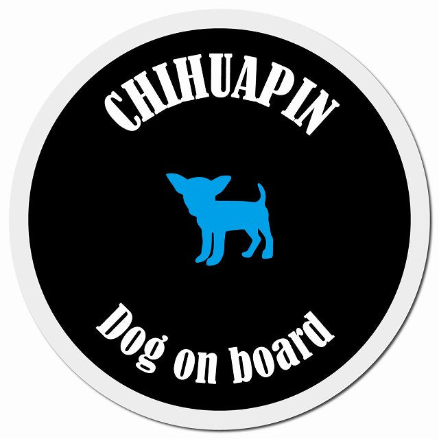 カラフル Dog on board チワピン ブラック&ホワイト マグネット 車用 直径13cm 丸型 カーマグネット