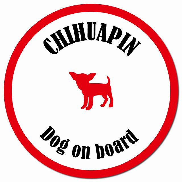 カラフル Dog on board チワピン ホワイト&レッド マグネット 車用 直径13cm 丸型 カーマグネット