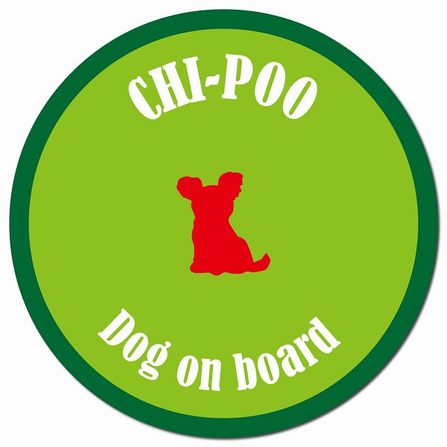 カラフル Dog on board チワプー ライトグリーン&グリーン マグネット 車用 直径13cm 丸型 カーマグネット