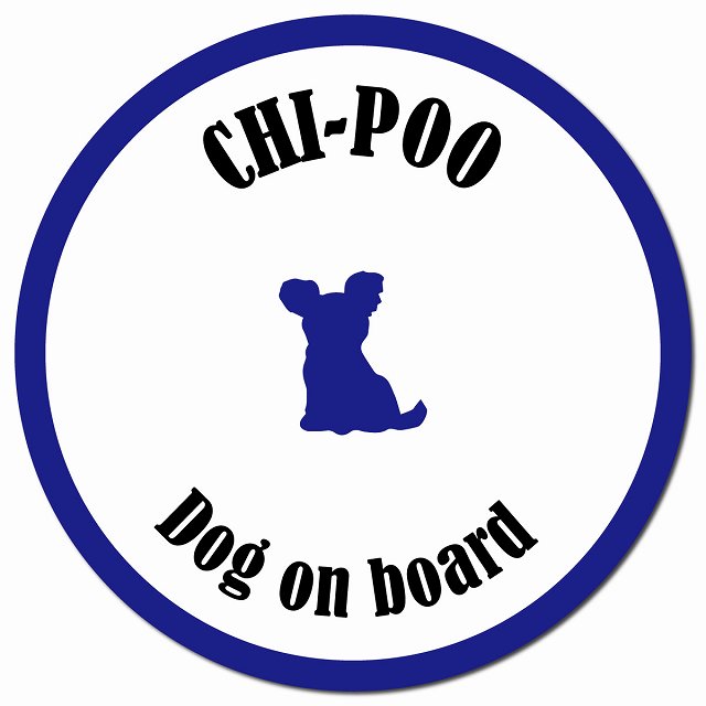 カラフル Dog on board チワプー ホワイト&ネイビー マグネット 車用 直径13cm 丸型 カーマグネット