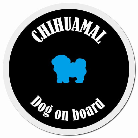 カラフル Dog on board チワマル ブラック&ホワイト マグネット 車用 直径13cm 丸型 カーマグネット