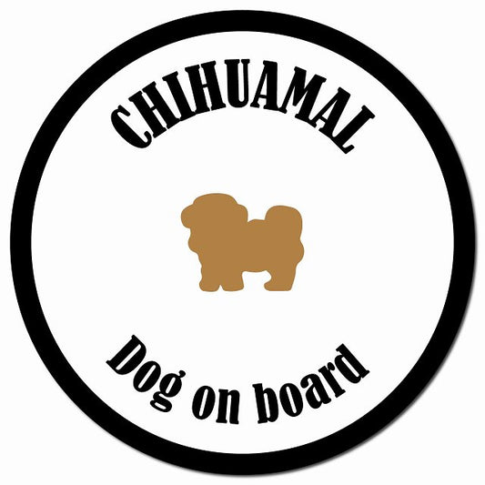 カラフル Dog on board チワマル ホワイト&ブラック マグネット 車用 直径13cm 丸型 カーマグネット