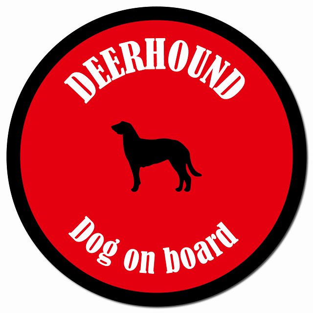 カラフル Dog on board ディアハウンド レッド＆ブラック マグネット 車用 直径13cm 丸型 カーマグネット