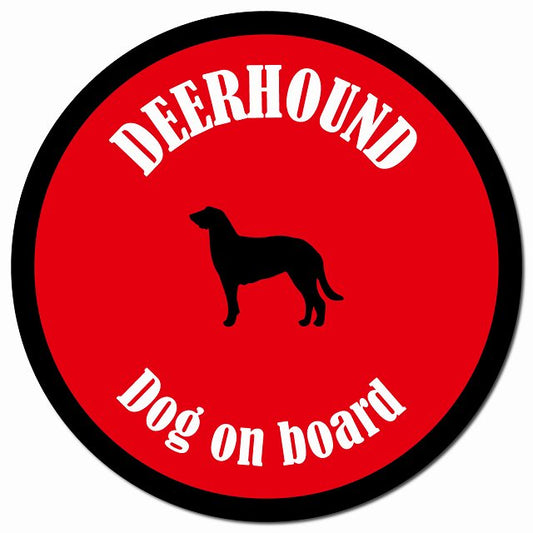 カラフル Dog on board ディアハウンド レッド＆ブラック マグネット 車用 直径13cm 丸型 カーマグネット