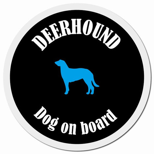 カラフル Dog on board ディアハウンド ブラック&ホワイト マグネット 車用 直径13cm 丸型 カーマグネット