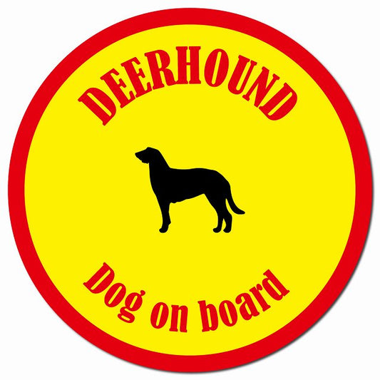 カラフル Dog on board ディアハウンド イエロー&レッド マグネット 車用 直径13cm 丸型 カーマグネット