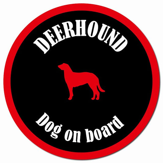 カラフル Dog on board ディアハウンド ブラック&レッド マグネット 車用 直径13cm 丸型 カーマグネット