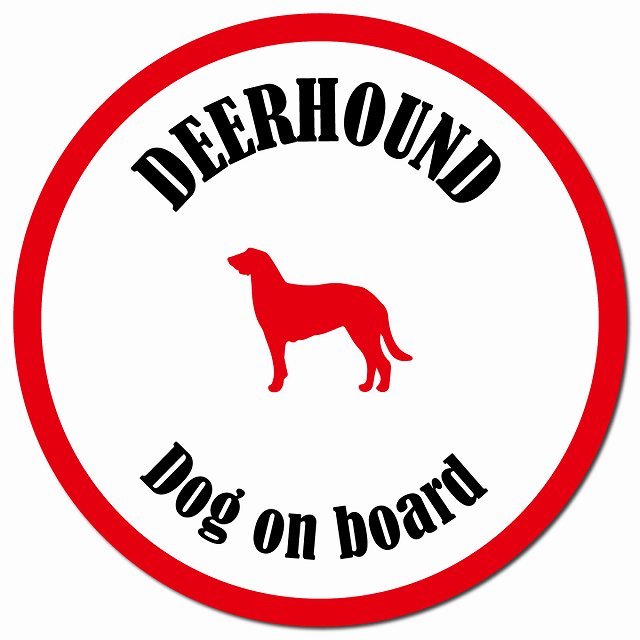 カラフル Dog on board ディアハウンド ホワイト&レッド マグネット 車用 直径13cm 丸型 カーマグネット