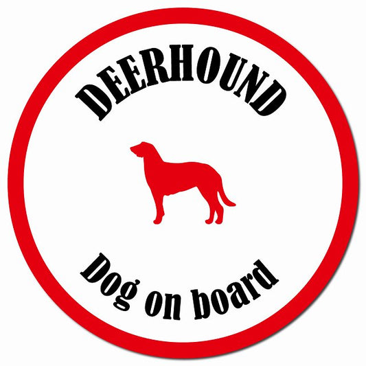 カラフル Dog on board ディアハウンド ホワイト&レッド マグネット 車用 直径13cm 丸型 カーマグネット
