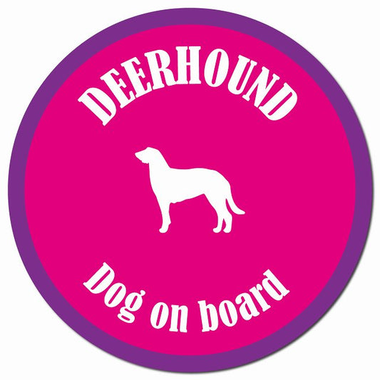 カラフル Dog on board ディアハウンド ピンク&パープル マグネット 車用 直径13cm 丸型 カーマグネット