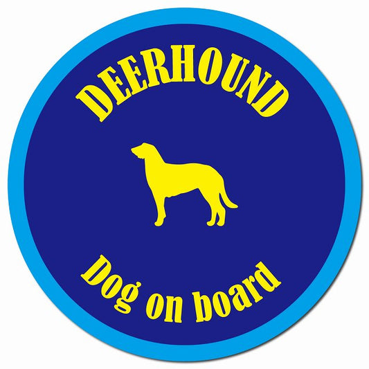 カラフル Dog on board ディアハウンド ネイビー&ブルー マグネット 車用 直径13cm 丸型 カーマグネット