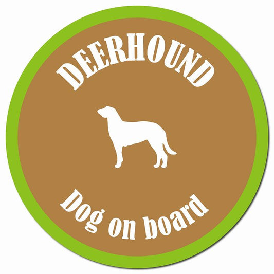 カラフル Dog on board ディアハウンド ブラウン&グリーン マグネット 車用 直径13cm 丸型 カーマグネット