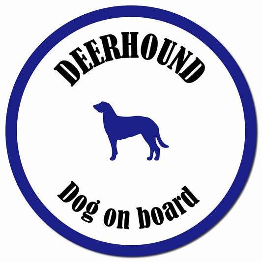 カラフル Dog on board ディアハウンド ホワイト&ネイビー マグネット 車用 直径13cm 丸型 カーマグネット