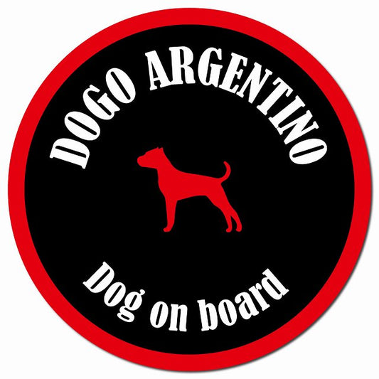 カラフル Dog on board ドゴアルヘンティーノ ブラック&レッド マグネット 車用 直径13cm 丸型 カーマグネット