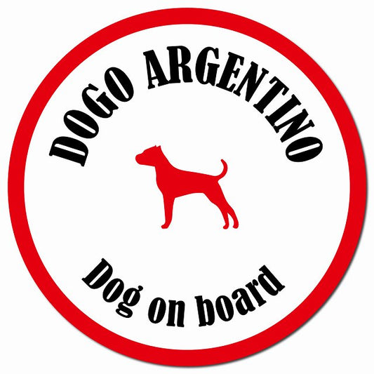 カラフル Dog on board ドゴアルヘンティーノ ホワイト&レッド マグネット 車用 直径13cm 丸型 カーマグネット