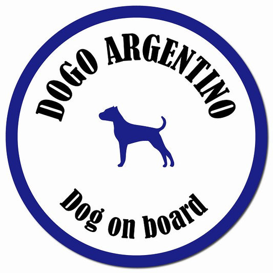 カラフル Dog on board ドゴアルヘンティーノ ホワイト&ネイビー マグネット 車用 直径13cm 丸型 カーマグネット