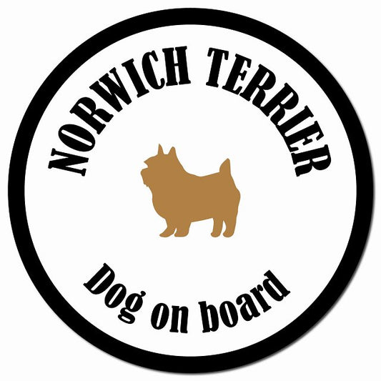 カラフル Dog on board ノーリッチテリア ホワイト&ブラック マグネット 車用 直径13cm 丸型 カーマグネット