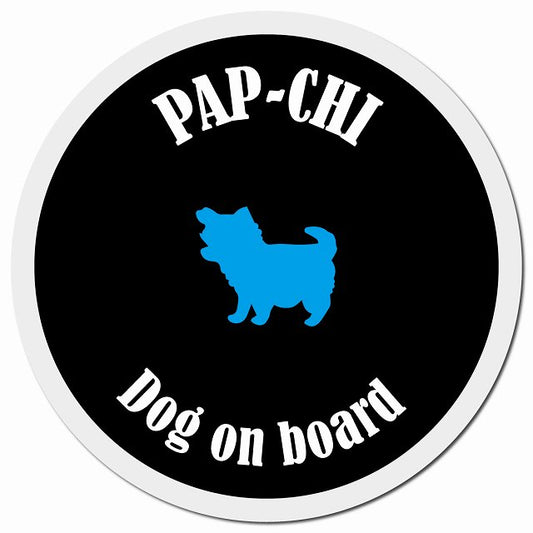 カラフル Dog on board パピチワ ブラック&ホワイト マグネット 車用 直径13cm 丸型 カーマグネット
