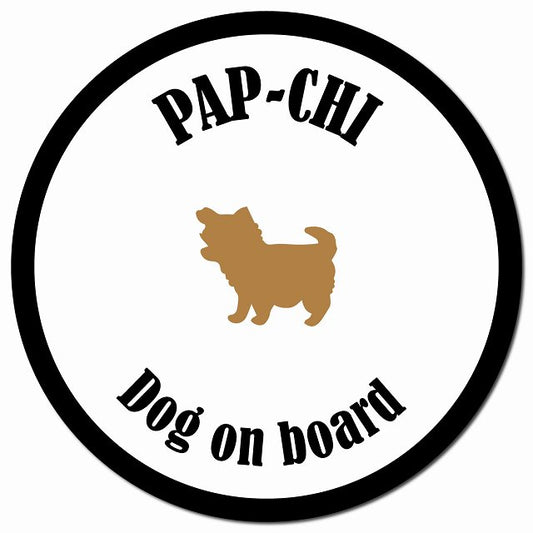 カラフル Dog on board パピチワ ホワイト&ブラック マグネット 車用 直径13cm 丸型 カーマグネット