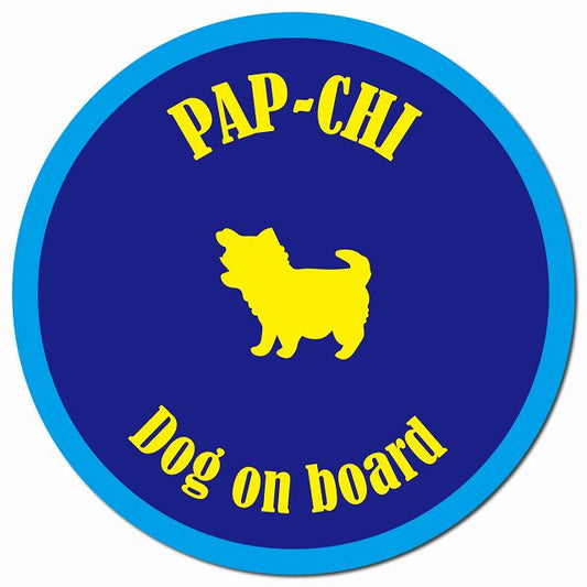 カラフル Dog on board パピチワ ネイビー&ブルー マグネット 車用 直径13cm 丸型 カーマグネット