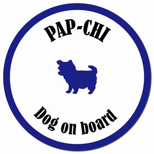 カラフル Dog on board パピチワ ホワイト&ネイビー マグネット 車用 直径13cm 丸型 カーマグネット