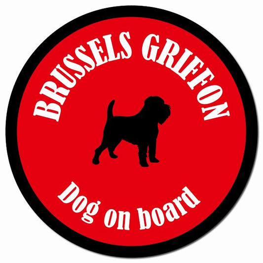 カラフル Dog on board ブリュッセル・グリフォン レッド＆ブラック マグネット 車用 直径13cm 丸型 カーマグネット