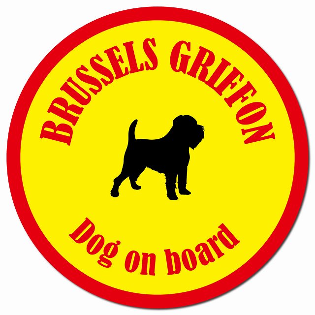 カラフル Dog on board ブリュッセル・グリフォン イエロー&レッド マグネット 車用 直径13cm 丸型 カーマグネット