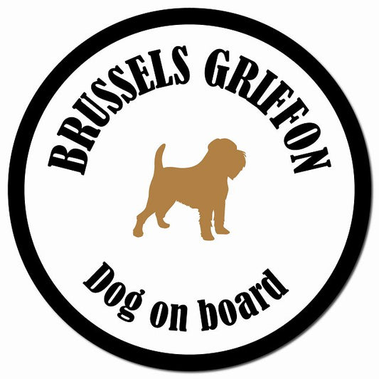 カラフル Dog on board ブリュッセル・グリフォン ホワイト&ブラック マグネット 車用 直径13cm 丸型 カーマグネット
