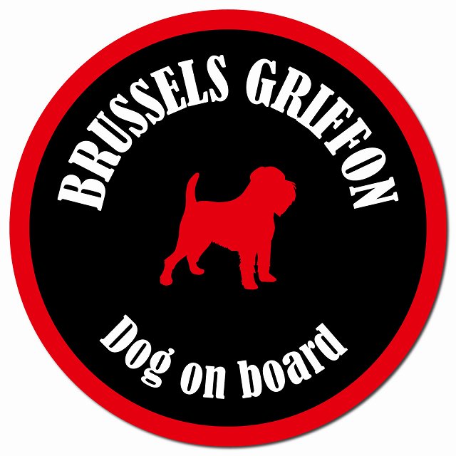 カラフル Dog on board ブリュッセル・グリフォン ブラック&レッド マグネット 車用 直径13cm 丸型 カーマグネット