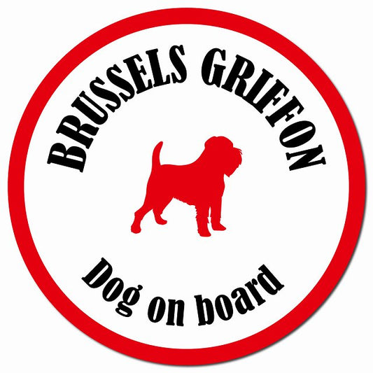 カラフル Dog on board ブリュッセル・グリフォン ホワイト&レッド マグネット 車用 直径13cm 丸型 カーマグネット