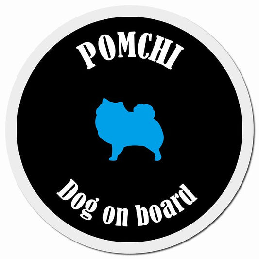 カラフル Dog on board ポメチワ ブラック&ホワイト マグネット 車用 直径13cm 丸型 カーマグネット