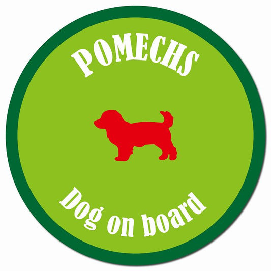 カラフル Dog on board ポメックス ライトグリーン&グリーン マグネット 車用 直径13cm 丸型 カーマグネット